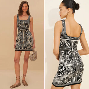 FARM Rio Knit Black Mini Dress sz Medium NWT Off-White Monochrome Elegance Scarf